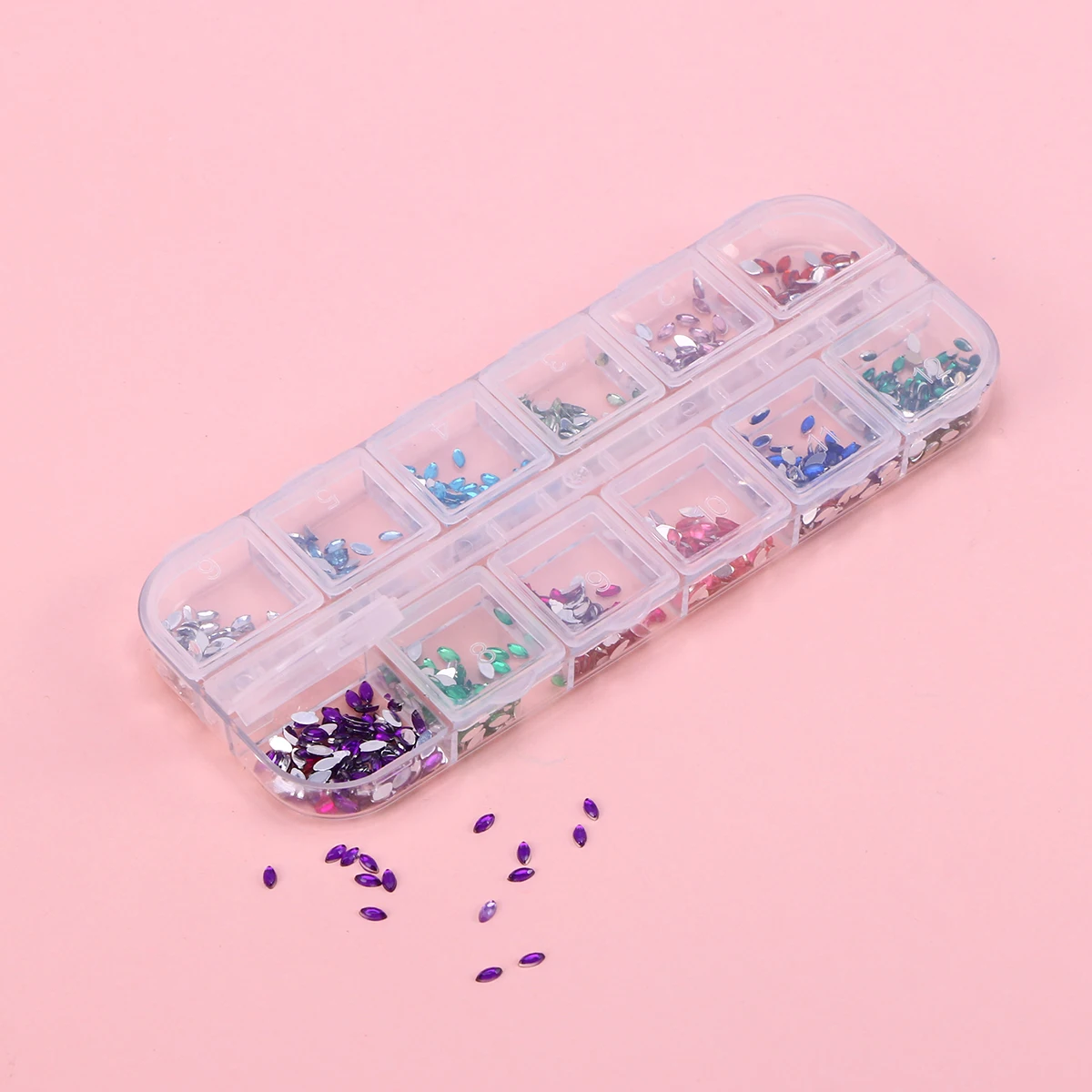 1箱12色 カラフルなレジンラインストーン フラットバック型 ネイルアートデコレーション マニキュアDIY グリッタージェムネイル用