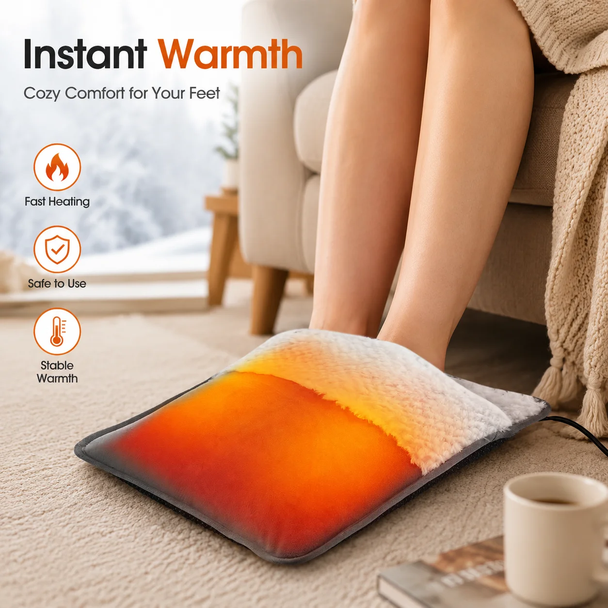 USB Electric Foot Heating Pad Soft Washable Foldable Foot Heater Winter Portable Foot Warming Mat for Bed,Under Desk,Office,Home