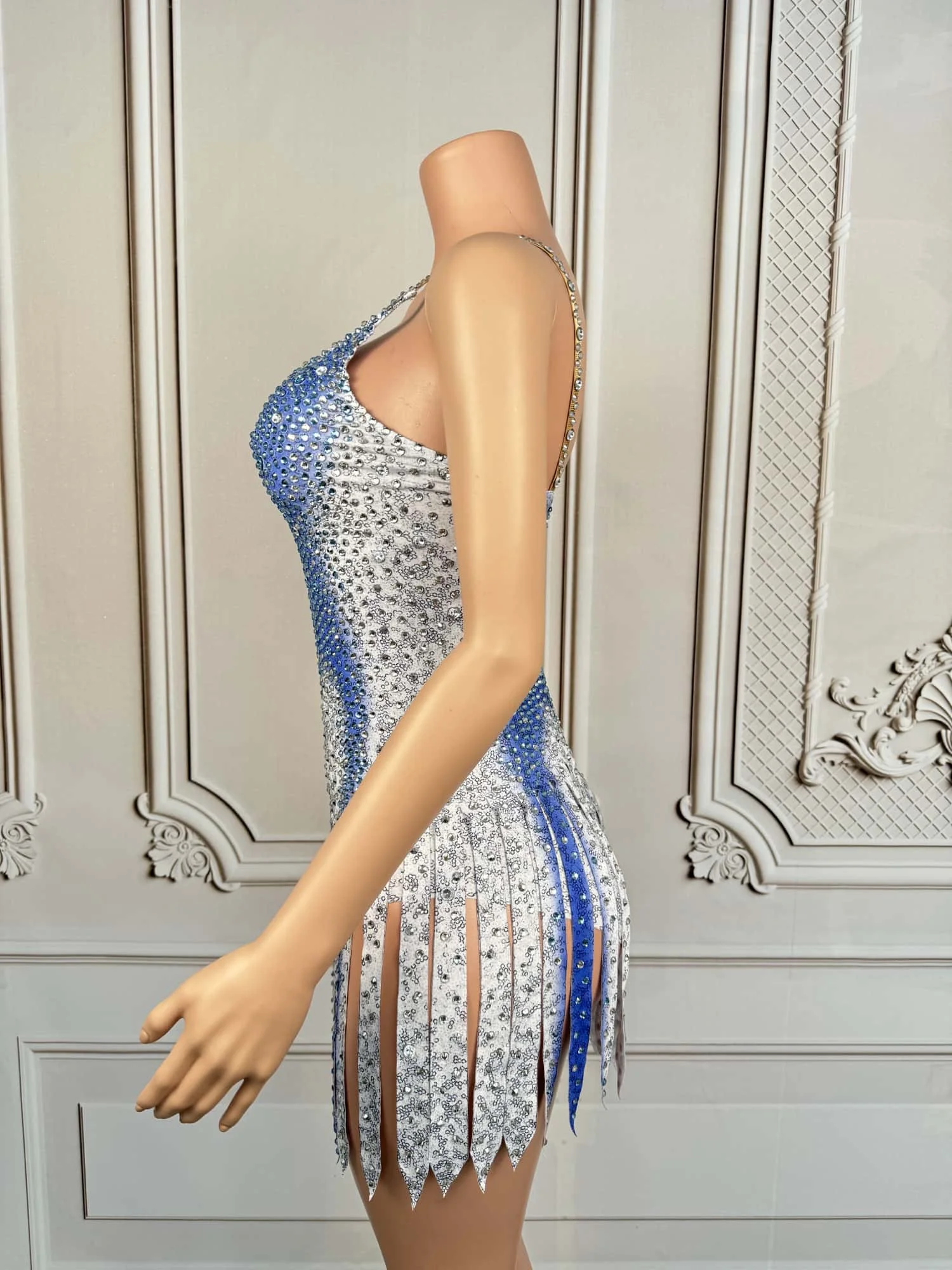 Sparkly Rhinestone Blue Slip Bodysuit Night Club Stage Performance Showgirl Wear Party Sexy Outfit Skinny Bodysuit Bingxueqiyuan