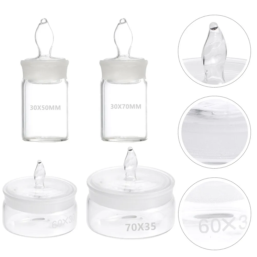 

Набор из 4 стеклянных мерных бутылок для лабораторий: для точного взвешивания и хранения образцов, с герметичной крышкой