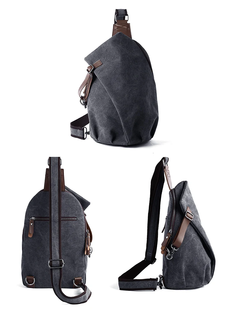MTE ELAN Large Capacity Retro Canvas Sling Bag Man Leather Chest Bag Casual Travel Leisure Male Olive Green Shoulder Backpack