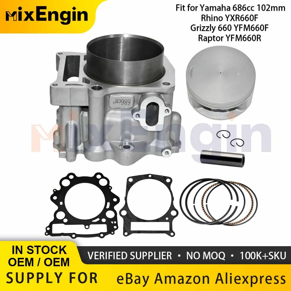 

Motorcycle Engine Cylinder Bore 102mm Piston Head Gasket Kit 686cc For Yamaha Grizzly 660 YFM660F Raptor 660R Rhino 660 YXR660 F