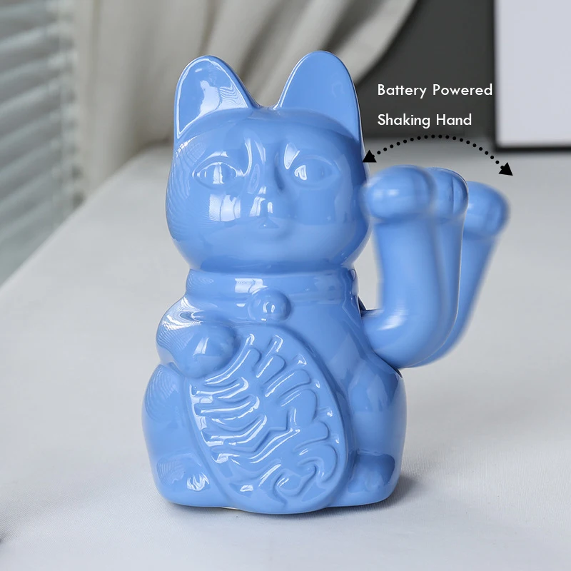 5.9 Inch Ceramic Lucky Cat Waving Arm Maneki Neko Beckoning Cat for Fortune Luck Wealth Prosperity Decoration Fengshui Ornament