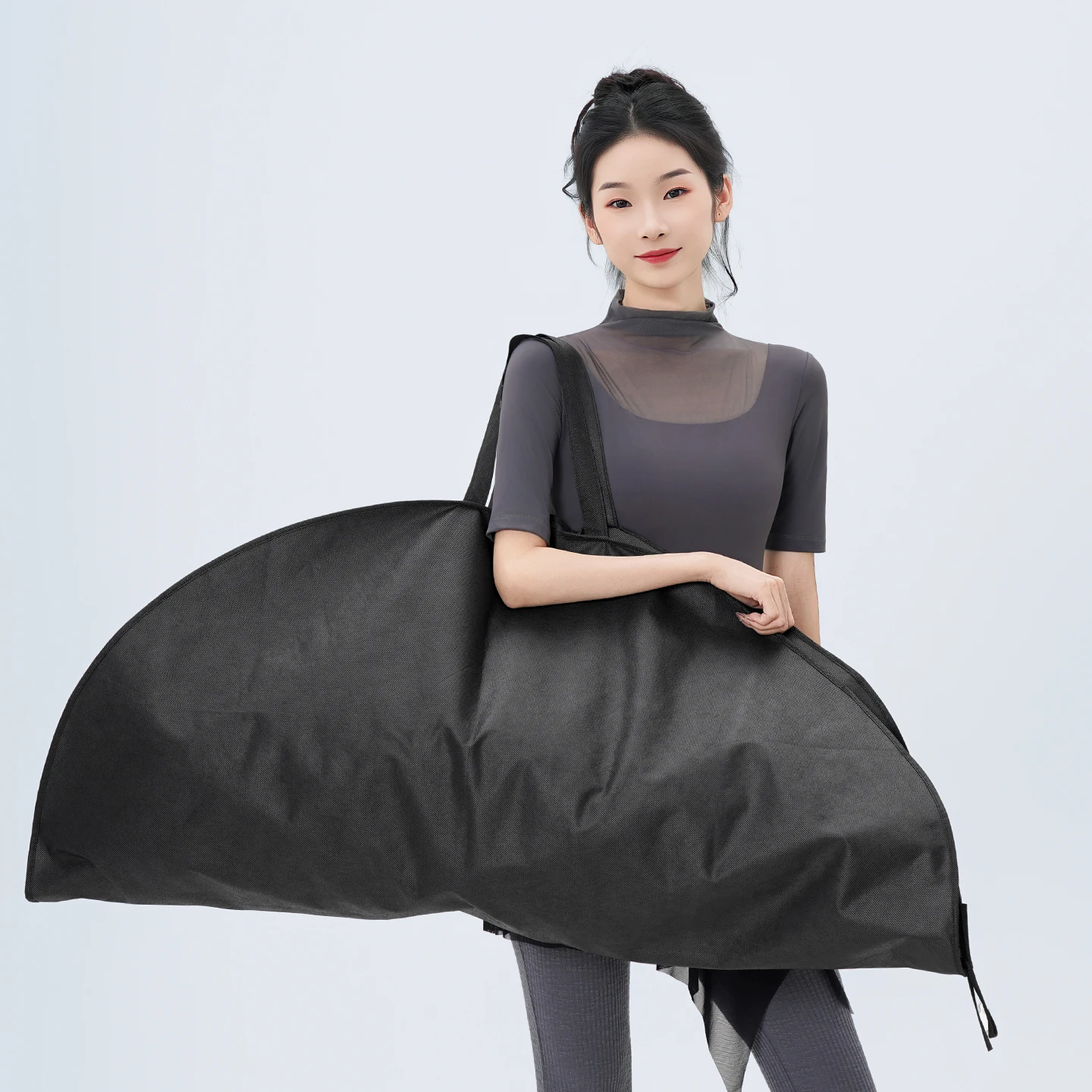 حقيبة تخزين بسحاب أسود للباليه توتو غير منسوجة حقيبة يد مقاومة للماء لأداء الرقص توتو التنانير عربات التي تجرها الدواب حقيبة