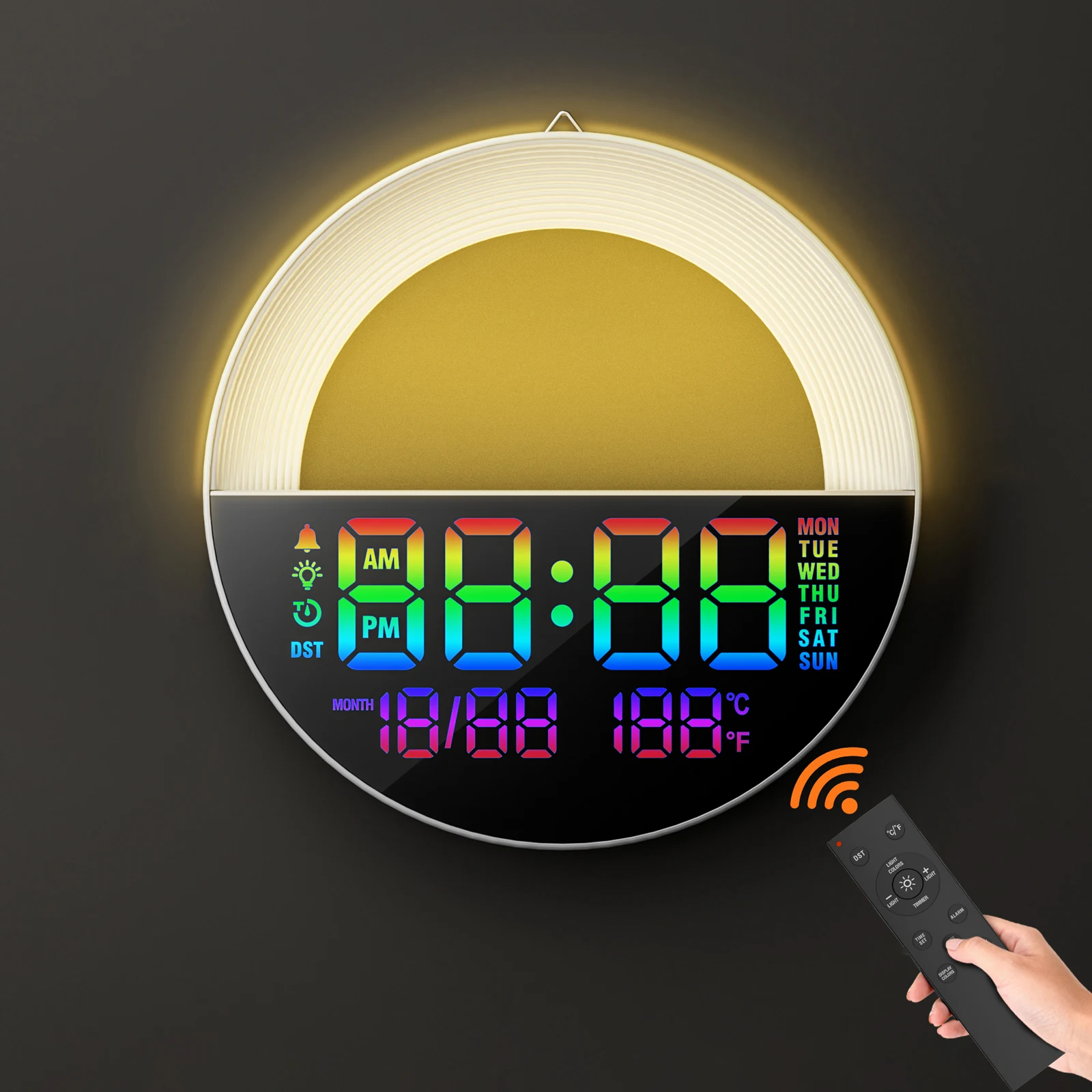 LED Digital Wall Clock 11 Color Modes with Remote Control Temperature Date Adjustable Brightne Novelty Lamp for Bedroom Desk Gym