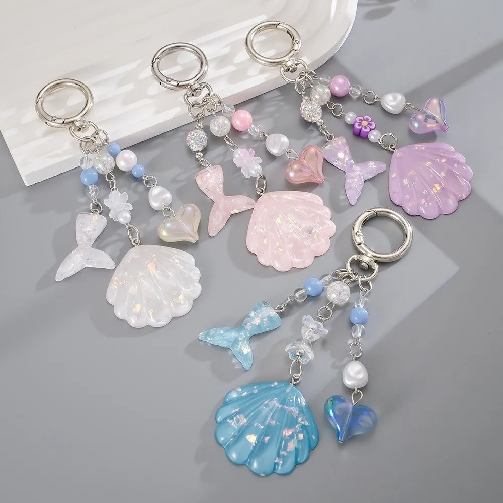 Beaded Shell Shell Phone Charm Pearl Beads Shining Shell Mermaid Keychain Glitter Sequins Heart Shining Shell Keychain
