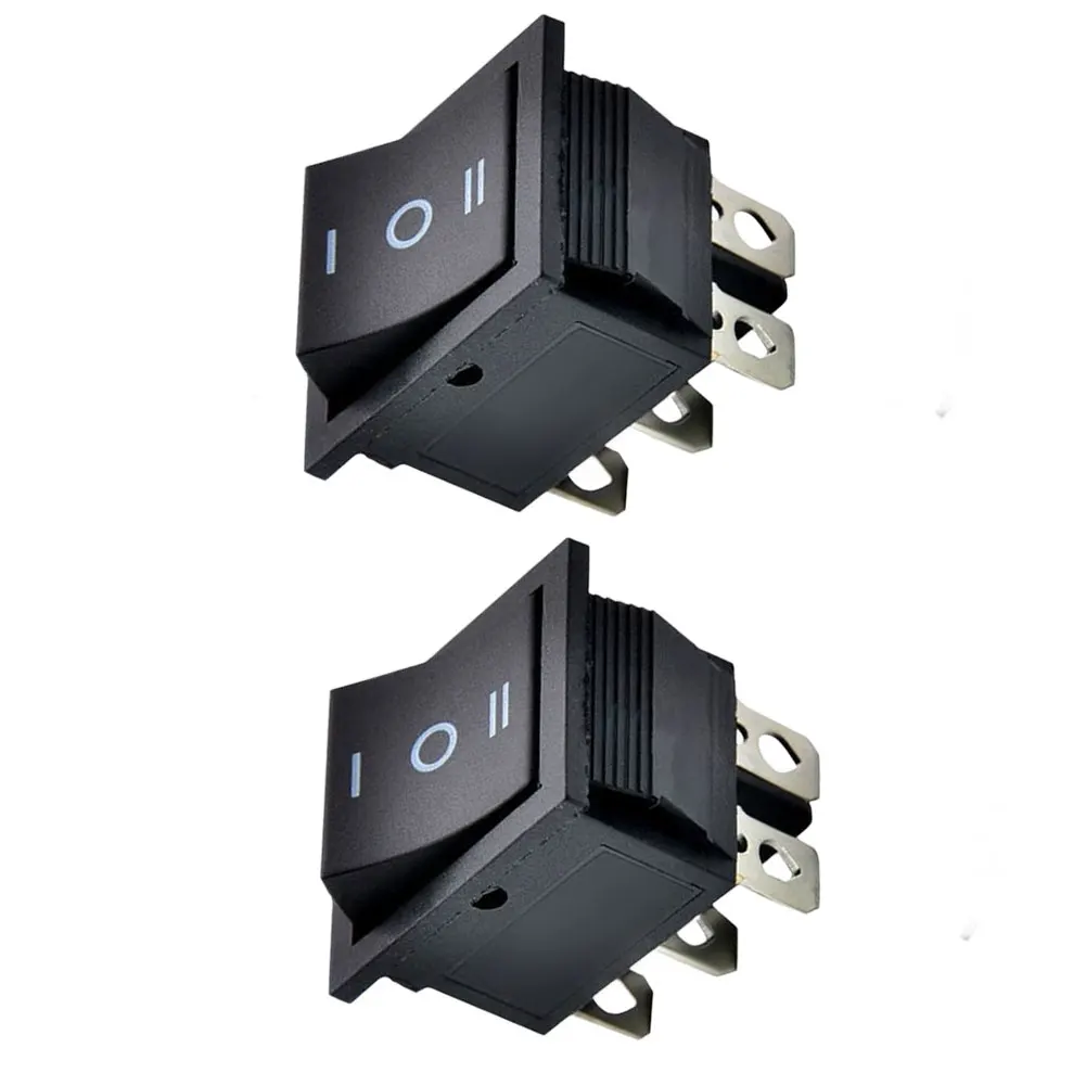 KCD4 Rocker Switch 2-Pack 3-Position Self-Reset 6-Pin Black 25x31mm Outer Size for Boat Electrical Installations