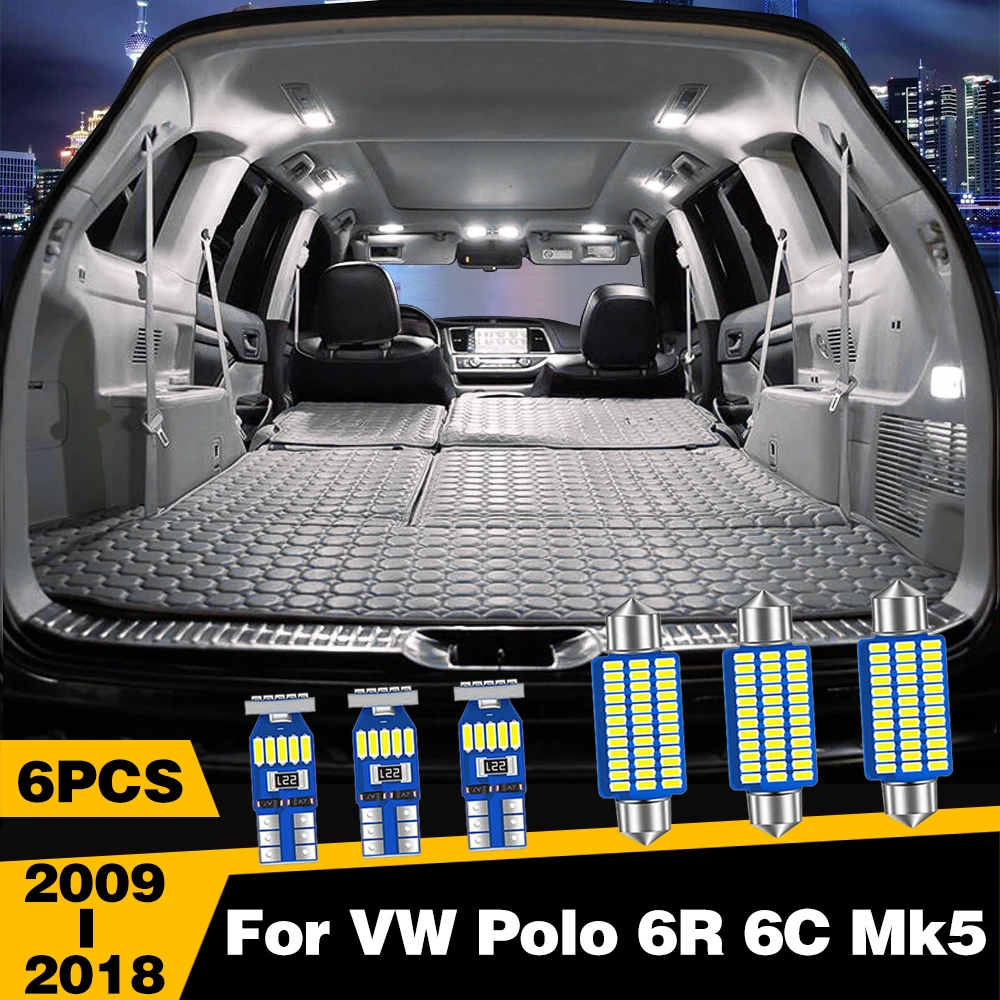 

6 Pcs LED Highlight Car Interior Dome Reading Light Roof Lamp Accessories For VW Polo 6R 6C Mk5 2009-2014 2015 2016 2017 2018