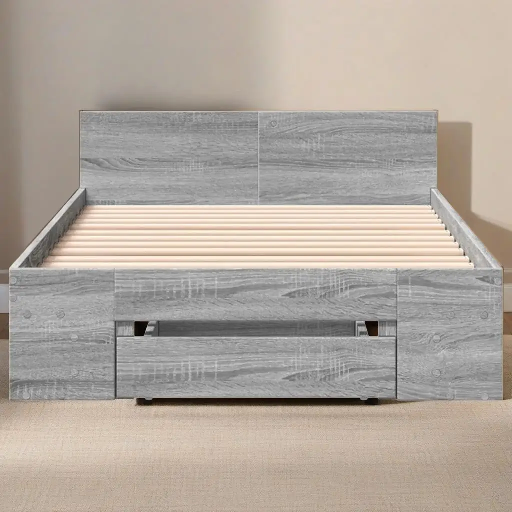 Grey Sonoma Single Bed Frame with Drawer - 90x190 cm, Mattress Not Included