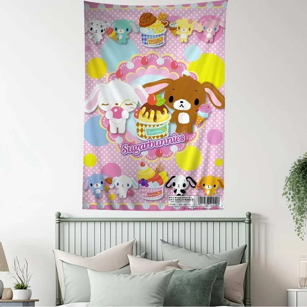 S-Sugarbunnies Anime Printed Large Wall Tapestry Hanging Tarot Hippie Wall Rugs Dorm Art Home Decor