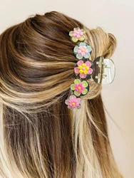 Transparent Flower Hair Claw Clip Cute Pink Crab Hair Clip Shark Clip Hair Accessories for Woman Girl