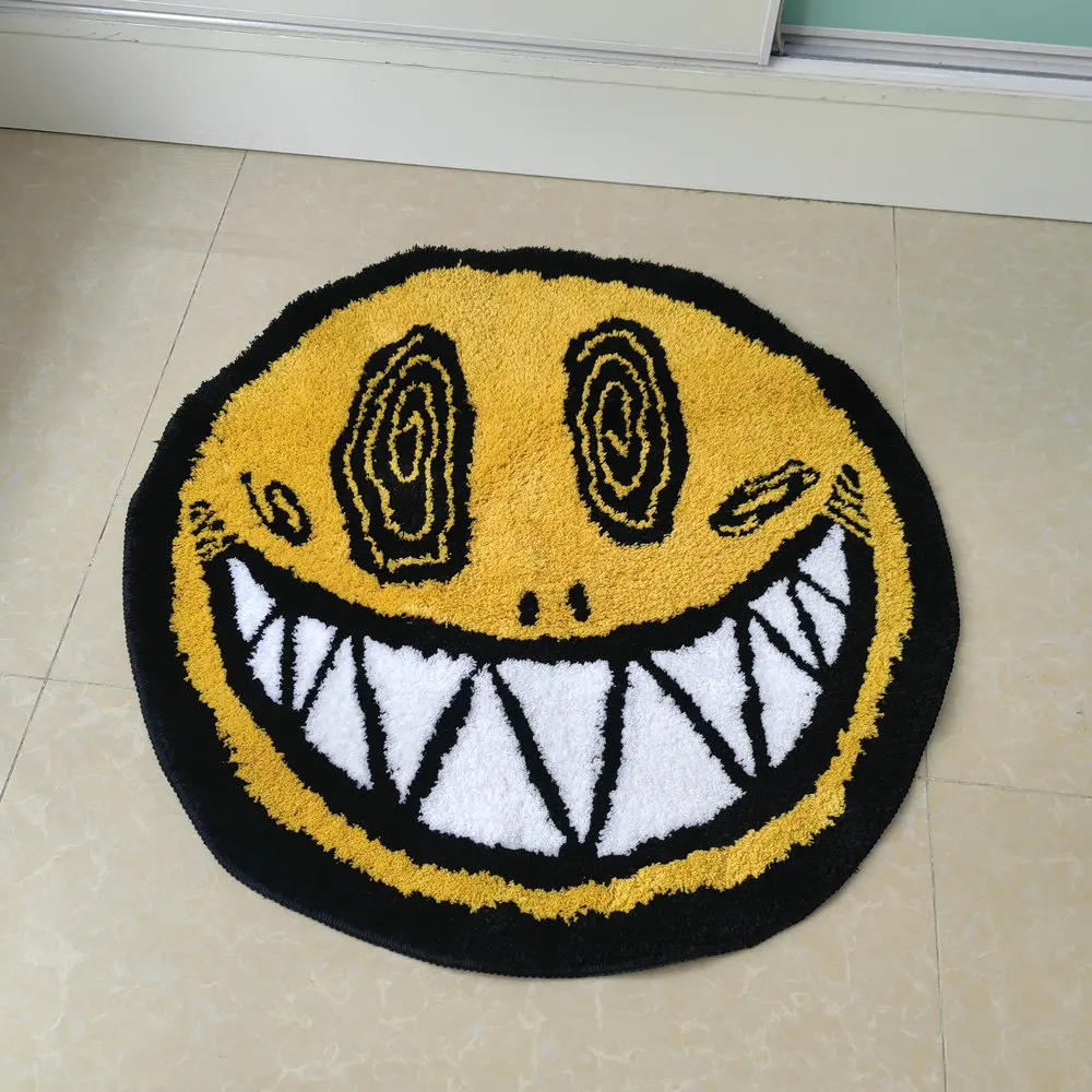 

Smiling Face Rug 80cm Round Soft Tufted Carpet Living Room Bedroom Decor Floor Mat Bedside Area Pad Anti-slip Bath Mats Dropship