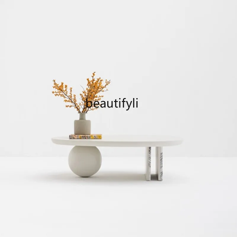

12Simple modern creative solid wood coffee table size apartment household cream style French retro marble
