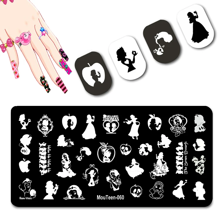 DISNEY Cartoon Princess Nail Stamping Snow Girl Nail Art Molds Noxious Apple  Nail Stamp Plate for Nail Art #060