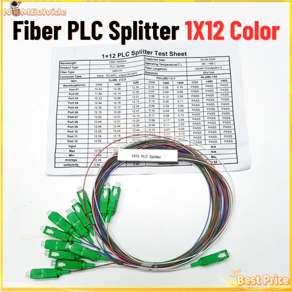 

Fiber Optic 1X12 Splitter Color SC/APC SM 0.9Mm G657A1 PVC 1M FTTH 1:12 PLC Splitter