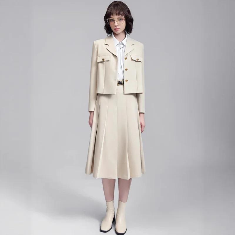 Blazer court blanc cassé pour femmes, nouveau Style printemps et automne, déplacements au lieu de travail, tenue de petite professeur, costume formel pour femmes