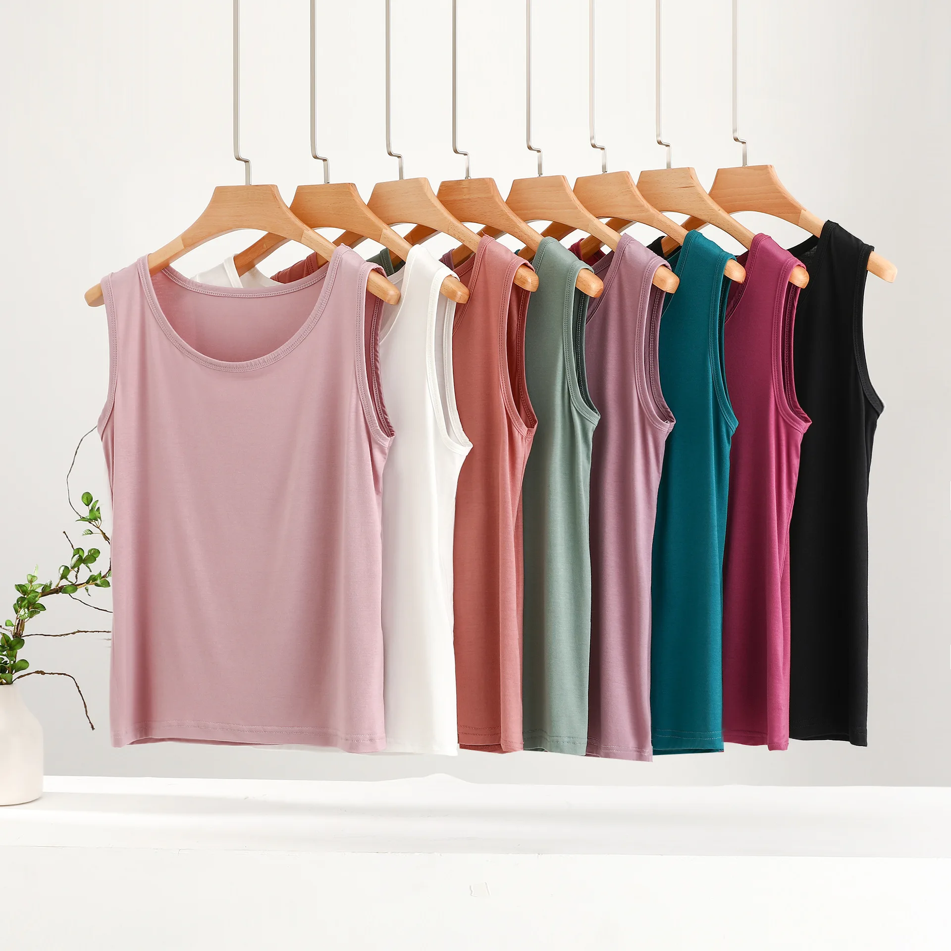 

L to 4XL Modal O-Neck Tank Tops Summer lighweight sleeveless Tee Top Women's slimfit undershirt Solid color Base simple Vest