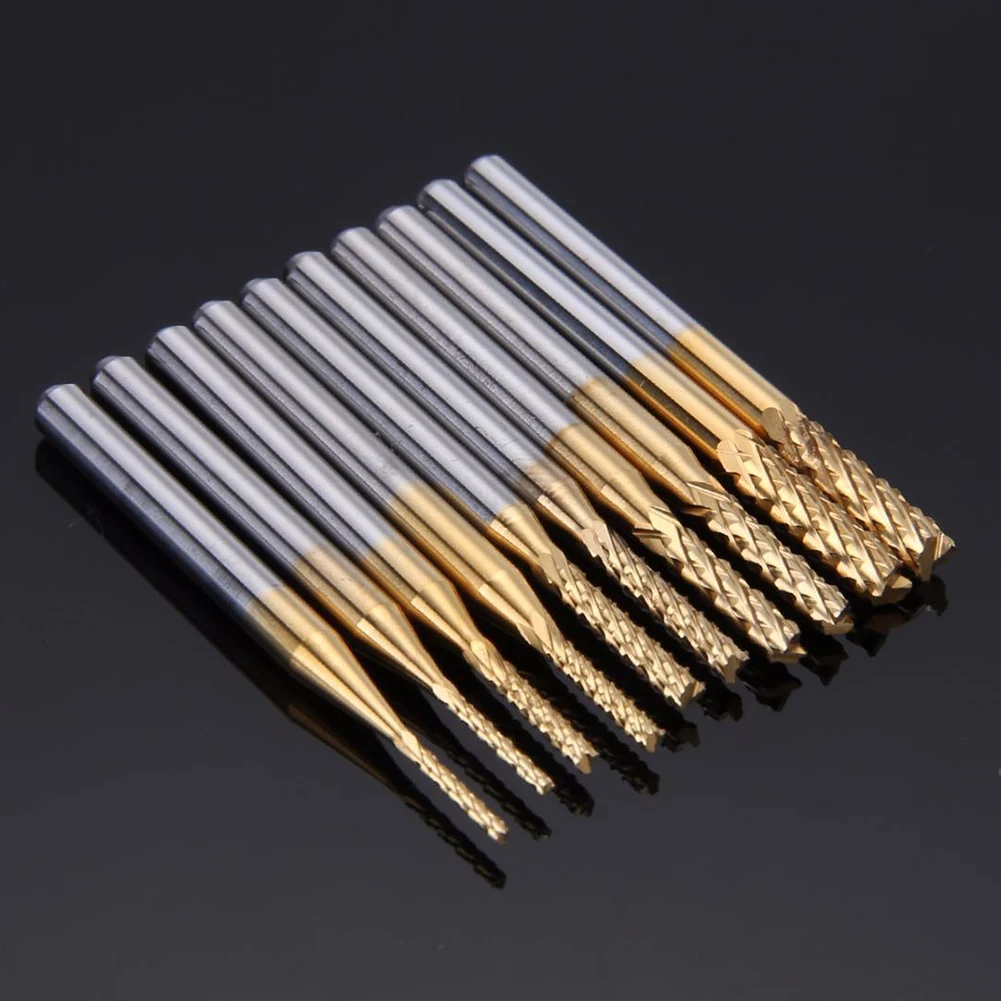 

10pcs End Mills CNC Router Bit 1.0/1.5/2.0/2.5/3.0mm Milling Cutter PCB Milling Cutter Carbide Milling Woodworking Tools