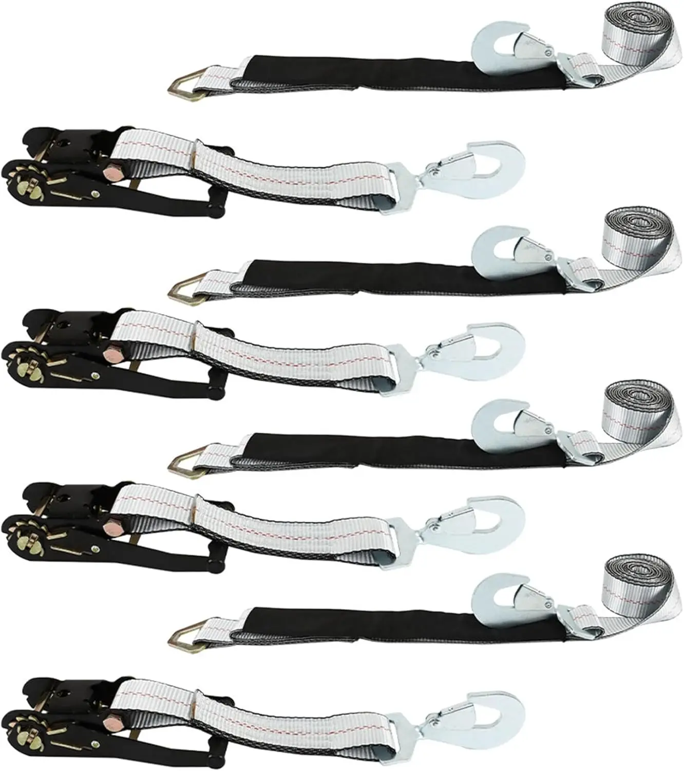 4 Pack Silvery General Axle Tie Down Combo Strap with Snap Hook Heavy Duty Tie Down Strap Kit 3,300 Pound Working Load 2 Inch x