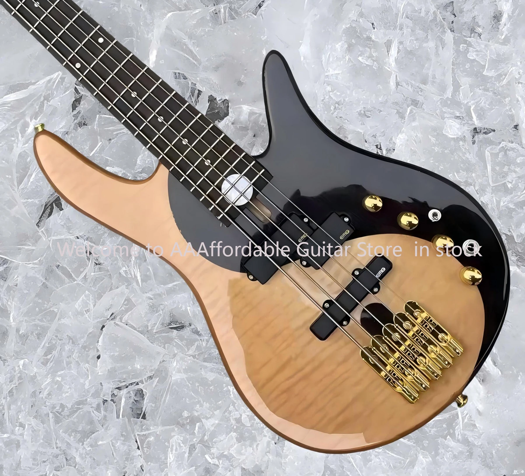 Conexión dividida para bajo de mariposa de 5 cuerdas, aliso de cuerpo facial Yin y Yang, pista de arce, diapasón de palisandro, bajo EMG # 02589