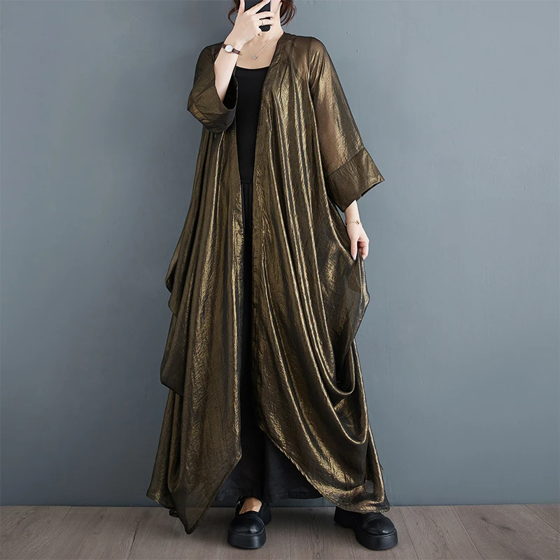 Faionable Capispalla casual sottile Estate New Sle Coreano Giacca a vento lunga allentata Fibra di poliestere Seven Sve Gonna lunga