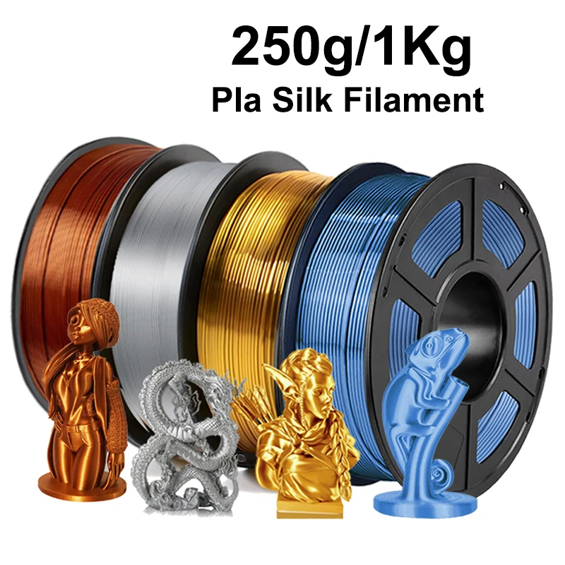 

250g 1Kg Silk Copper 3D Printer Filament PLA 1.75mm Silk Gold PLA 3D Printing Material Shiny silk Silver blue pla 0.25Kg
