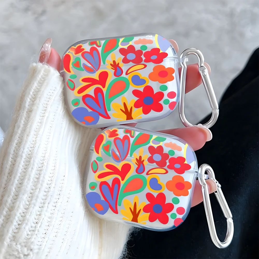 Colorful Abstract Floral Clear Earphone Case for AirPods 4/2/3/1 Earbuds Case For AirPods Pro 2/Pro 3/Pro TPU Protective Cover