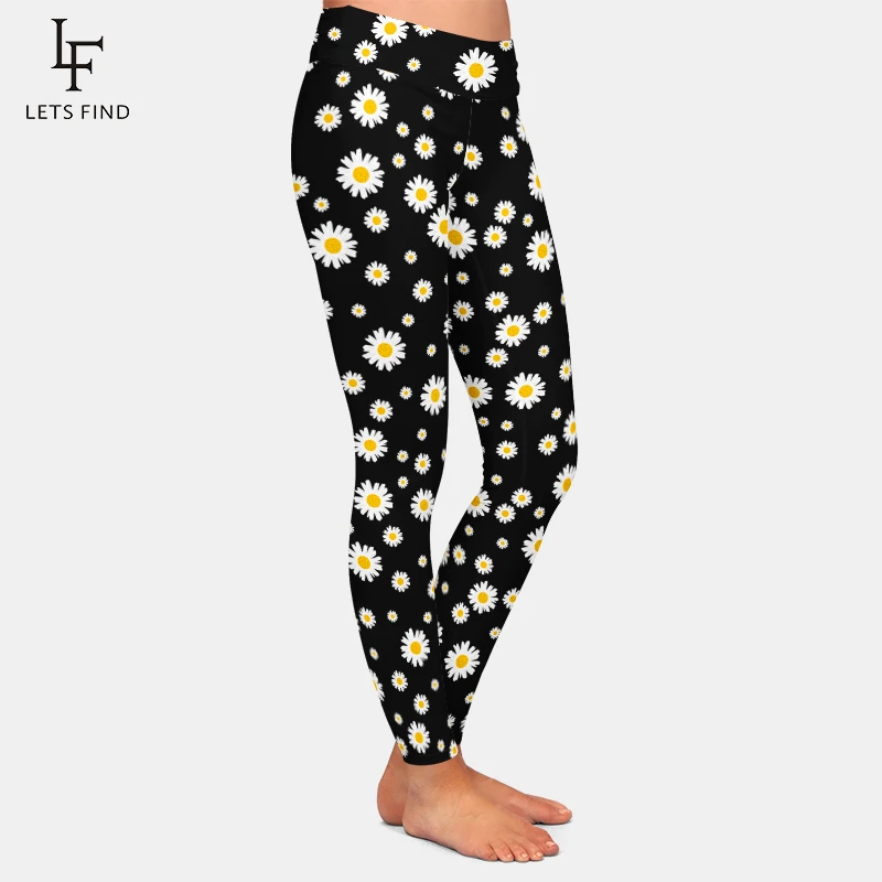 LETSFIND-Leggings con estampado de margaritas para mujer, pantalones elásticos de cintura alta, a la moda, para Fitness