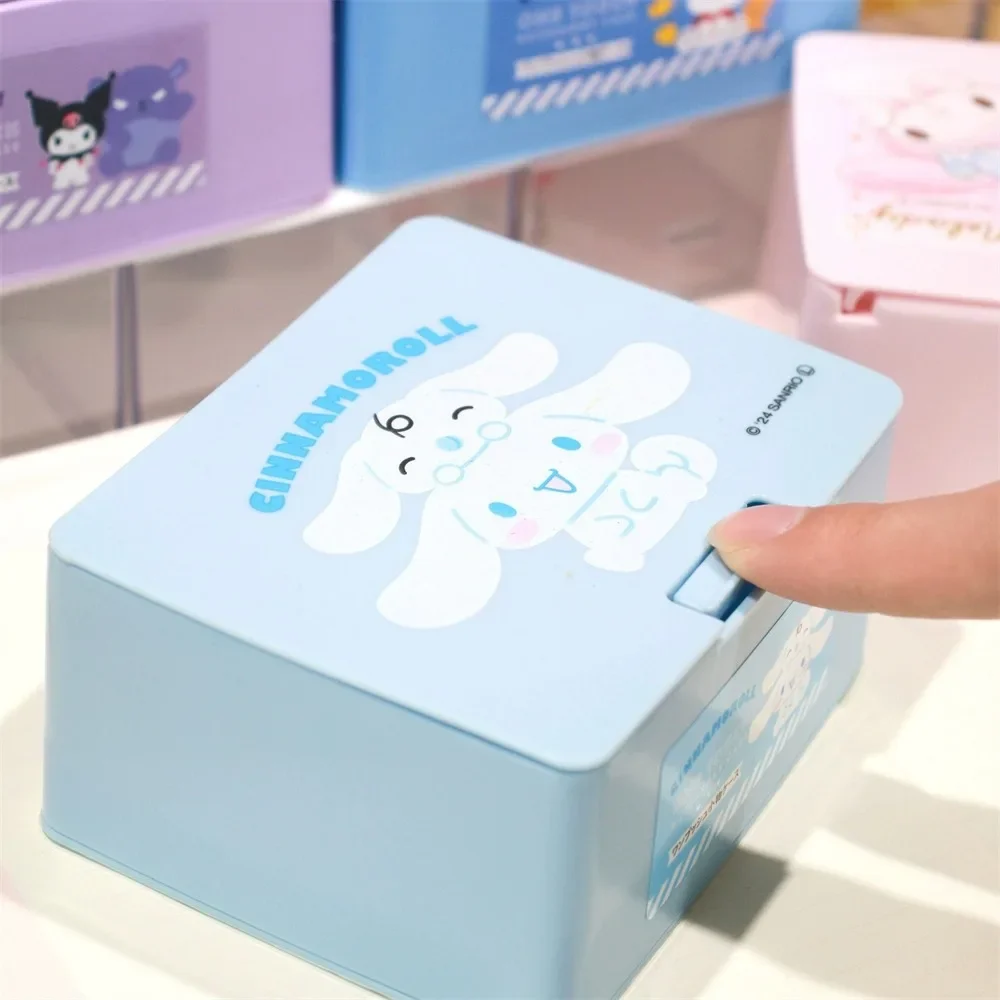 New Kawaii Sanrio My Melody Kuromi Cinnamoroll Cotton Swab Jewelry Storage Box Press Pop Cosmetics Box Sundries Organizer Box