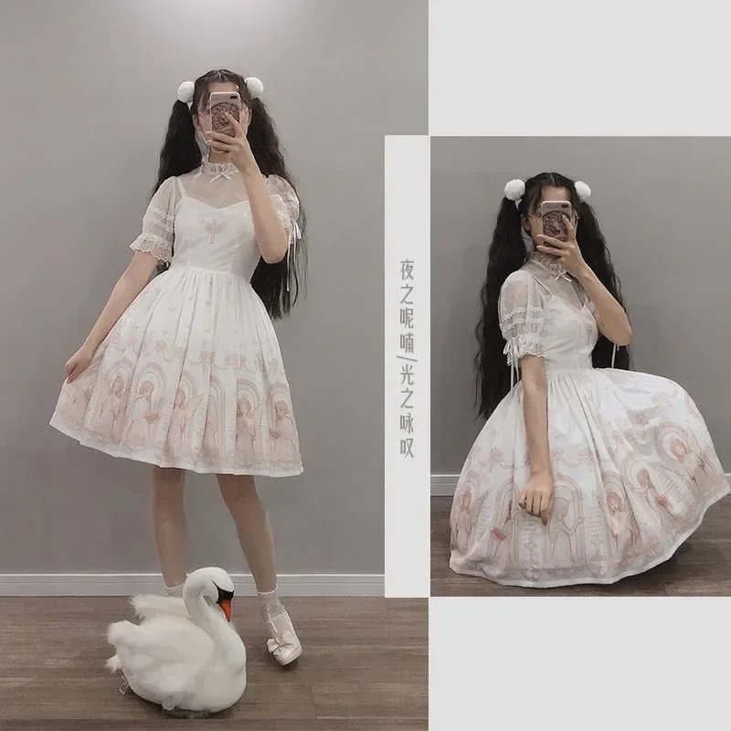 Vestido gótico oscuro con estampado de diablo, vestido negro de estilo japonés Lolita Jsk victoriano con tirantes, vestidos sexis de vendaje góticos dulces Loli