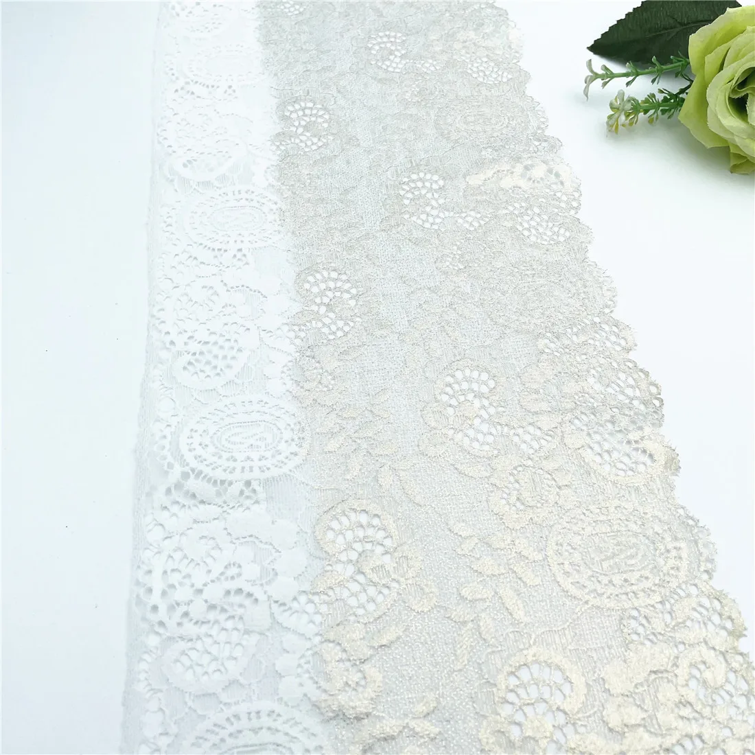 3y/lot 6 7/8 inch 17.5cm White With Golden Foil Elastic Lace Trim With Shimmer Trimming Garment Accessory DIY Material Fabric
