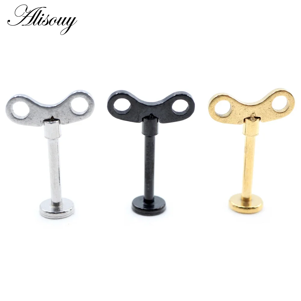 Alisouy 1PC Stainless Steel Key Spring Chalice Cup Tragus Helix Bar Labret Lip Rings Stud Cartilage Ear Earring Piercing Jewelry