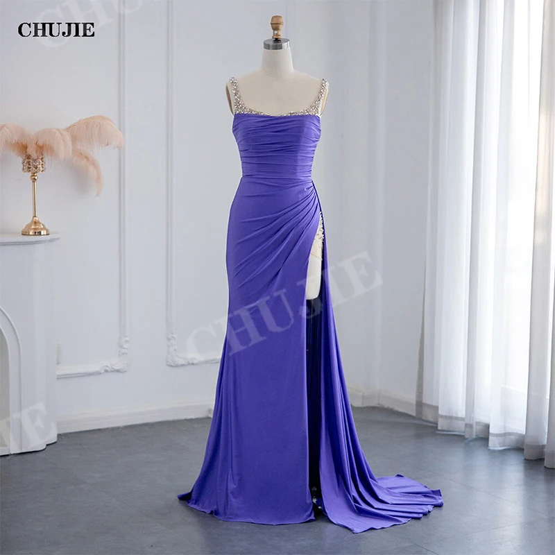 Purple Mermaid Evening Dresses For Wedding Party Woman Prom Dress Split Pleated Satin Elegant Evening Gowns Vestidos de Noche