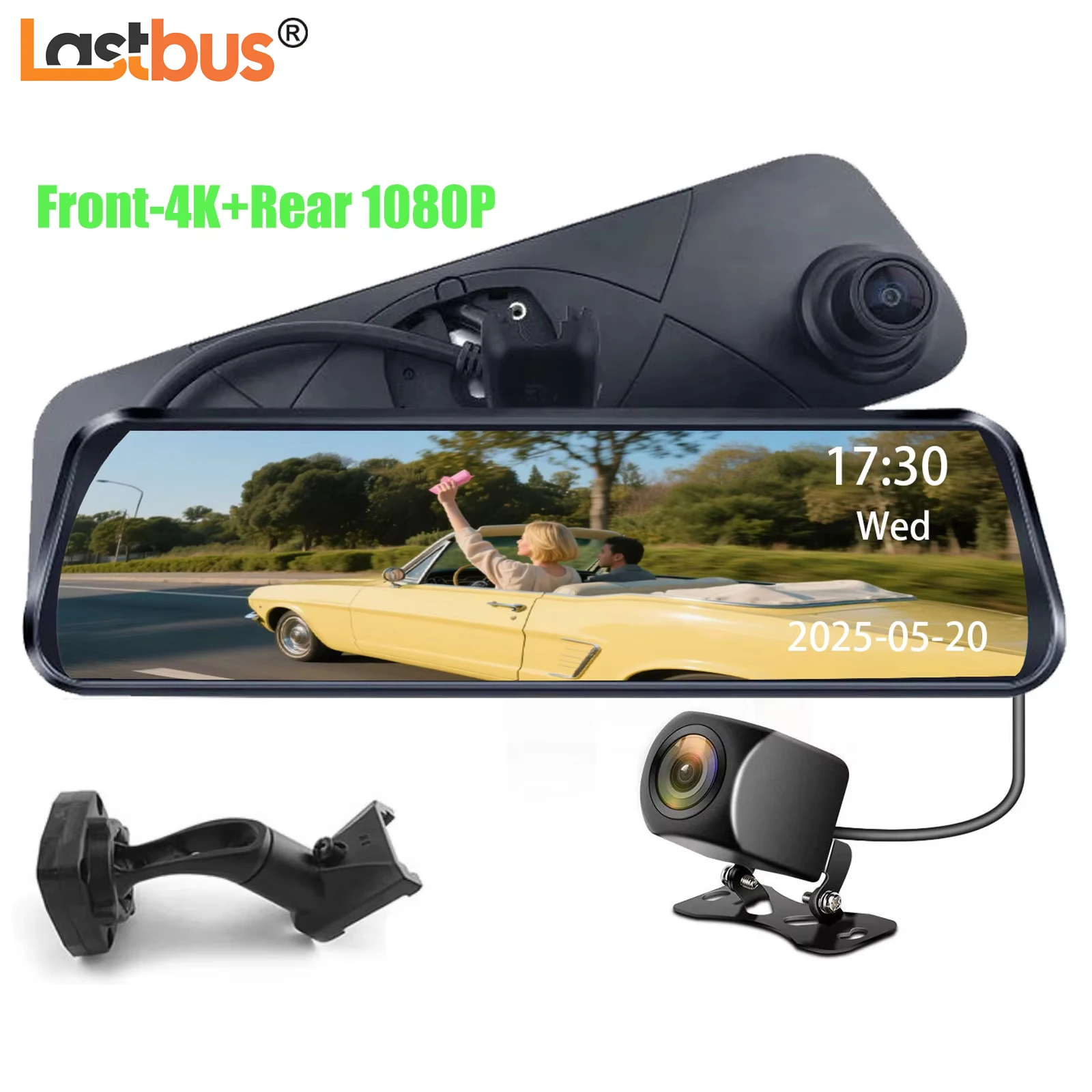 

Lastbus 9.66" Car Rear View Mirror Monitor With No1 Bracket Front 4K Dash Cam Dual Camera Car 1080P Rear View Camera FHD DVR