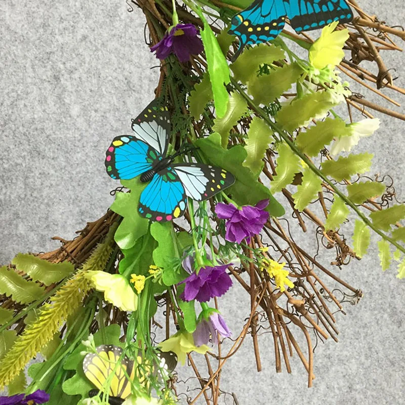 Corona decorativa de margaritas para puerta Delantera, corona de primavera con mariposa y hojas verdes, decoración de boda, Verano