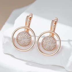 Kinel Luxury Full Shiny Natural Zircon Drop Earrings for Women Unique Design 585 Rose Gold Color Bride Wedding Jewelry Best Gift