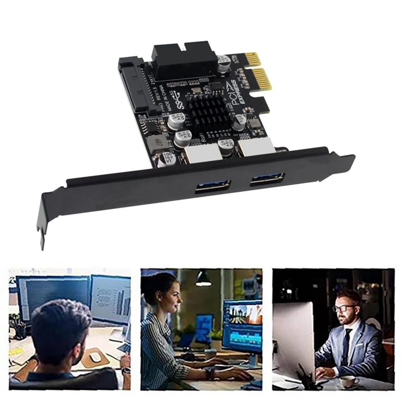 PCI-E To USB3.0 Riser Card With 2X USB Ports PCI-E Expansion Card 19-Pin SATA Power Connector Support PCIE 1X 4X 8X 16X