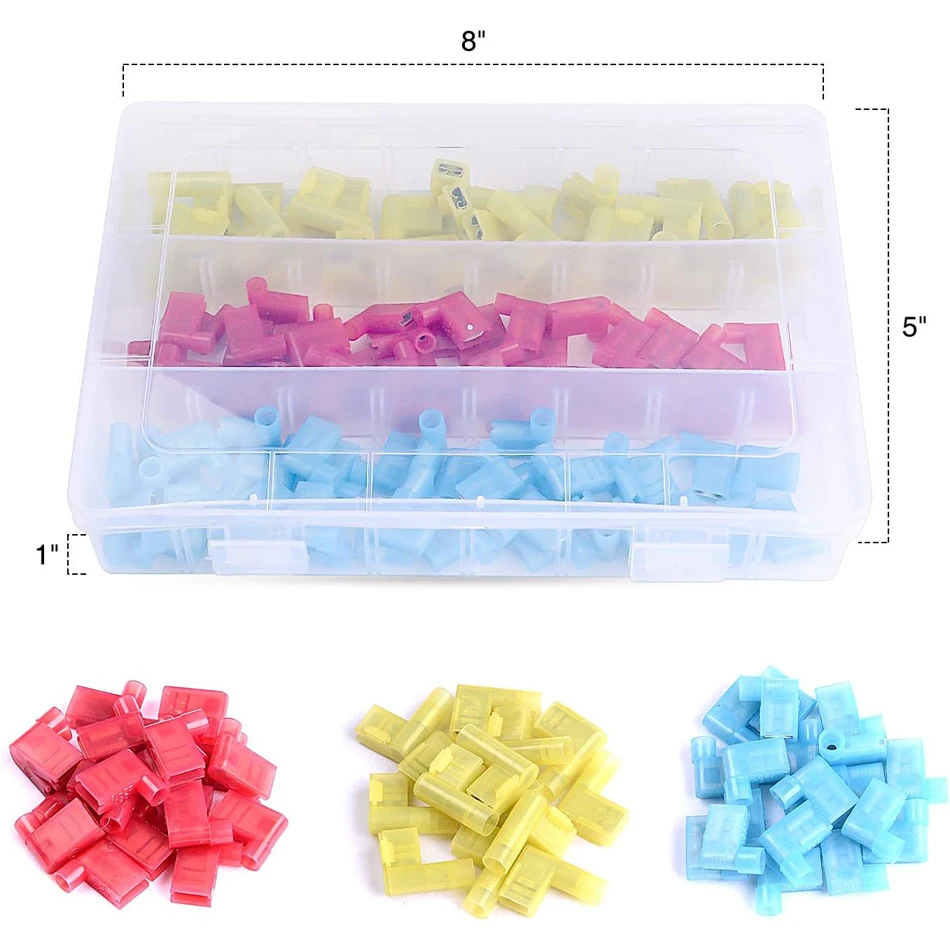 110pcs Nylon Flag Spade Female Insulated Quick Disconnects 22-18 16-14 12-10 Gauge Flag Spade Electrical Crimp Terminals Connect