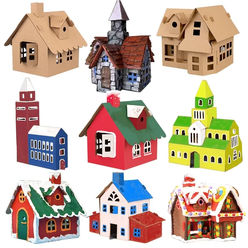 Papier Haus Modell Kit DIY Malerei Wellpappe Villa Manor Schloss Set Weihnachten Party Geburtstag Dekoration Home Supply Kinder Geschenk
