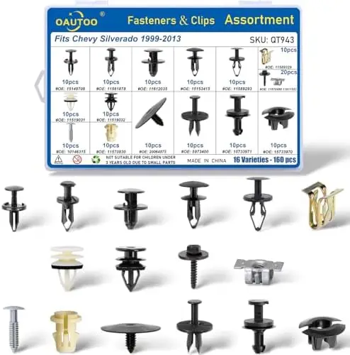 

OAUTOO 160pcs Chevy Silverado 99-13 Retainer Clip Kit – Interior & Exterior Fasteners for Bumper, Fender, Air Deflector