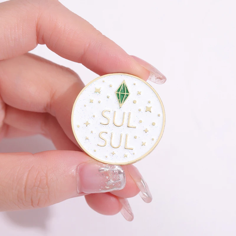 

The Sims Sul Sul Brooch Enamel Pin Custom Funny Game Glitter Round Badge Collection Lapel Hat Accessories Jewelry Gift for Kid