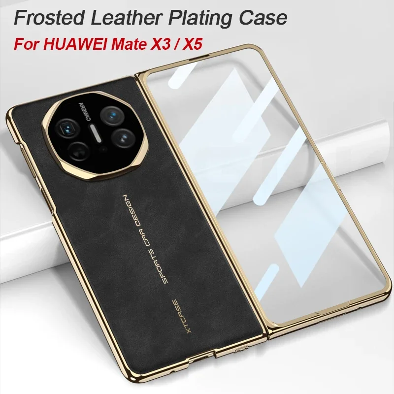 

Luxury Frosted Leather Plating Case For Huawei Mate X3 With Screen Glass Case Plastic Hard Frame Cover For Huawei Mate X5 Coque