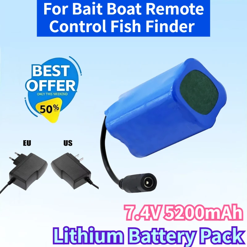 

New 18650 7.4V 5200mAh Lipo Battery for Bait Boat Remote Control Fish Finder Vacuum Cleaner Floor Sweeper Lithium Battery Pack