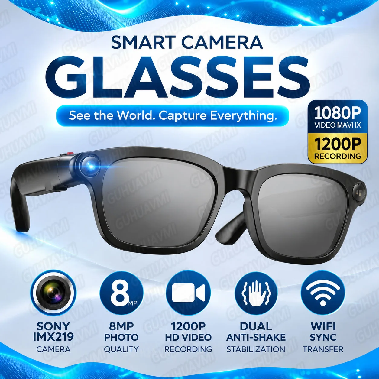 

2026 New Camera Glasses 1080P HD Video 8MP Photo WiFi Transfer Anti Shake Voice Control AI Translation Open Ear Audio For Travel