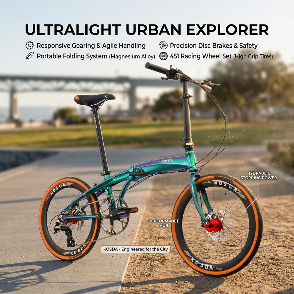 22 inch 451 wheel ultra light folding bicycle dual disc brake student variable speed City bike portable adult outdoor bicicleta