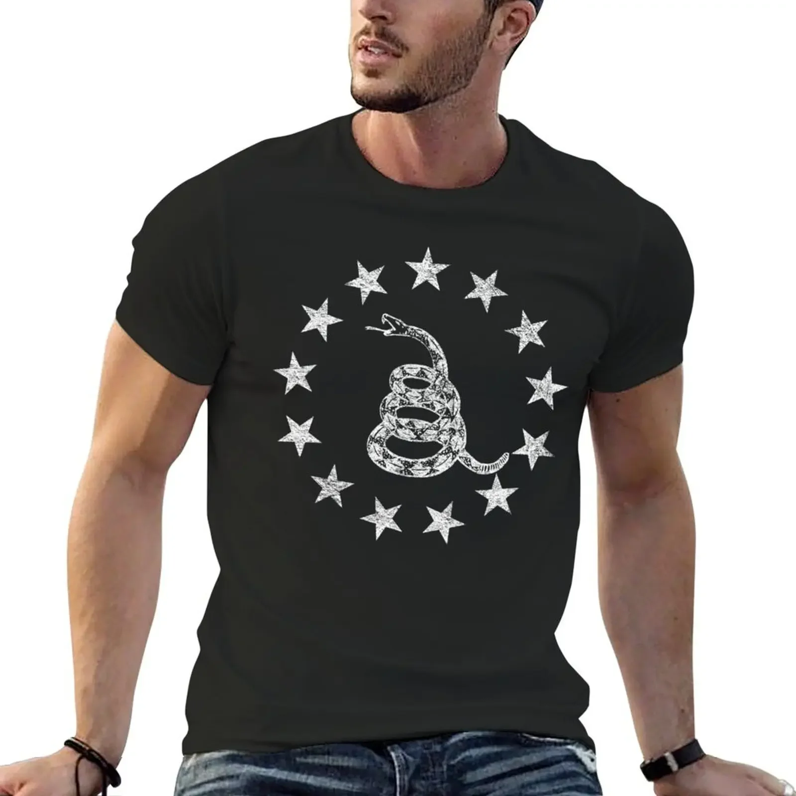 GADSDEN RATTLESNAKE BETSY ROSS FLAG RING OF STARS T-Shirt anime tshirt boys animal print summer tops outfits for men