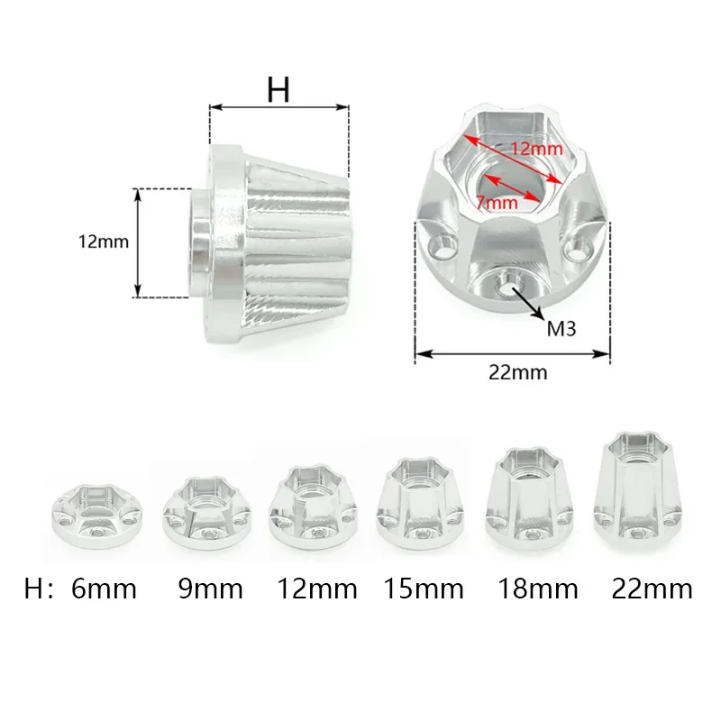 Cubo hexagonal de rueda de aleación de aluminio, llanta de rueda de 12mm para 1/10 RC Crawler 1,9 2,2 Axial SCX10 Trxs TRX4 D90