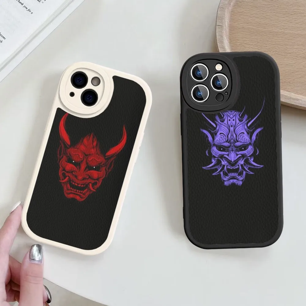 Japanese Oni Hannya Demon Mask Mousepad Hard Leather For IPhone 16 15 14 13 12 Mini 11 14 Pro Max Xs X Xr 7 8 Plus Fundas