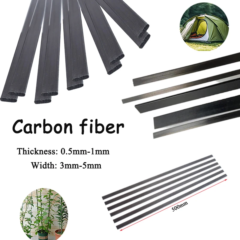 5PCS Pultruded Carbon Fiber Strip  0.5-1mm , High Strength Flat Panel for  Airplane DIY, Quadcopter Frame Repair Parts 500mm