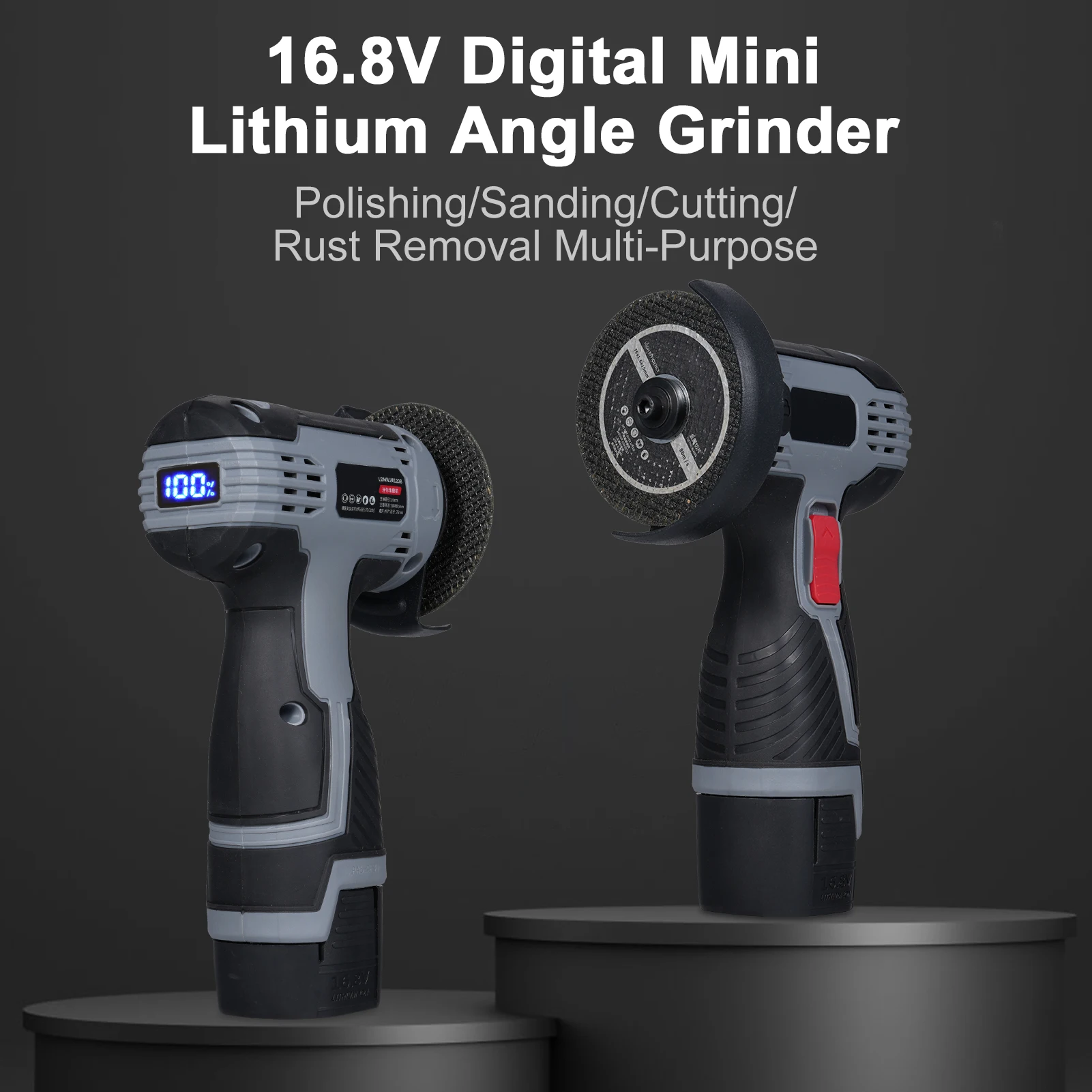 

Brushless Angle Grinder 28000RPM Cordless Angle Grinder Electric Grinding Tool Mini Angle Grinder with 16.8V 2*1500mAh Battery